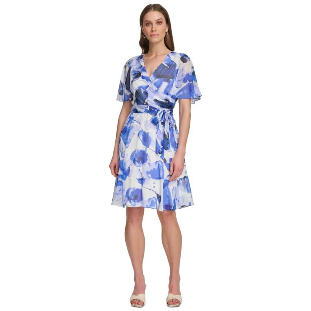 DKNY Womens Petite Tie-Waist Chiffon Fit & Flare Dress, NWT